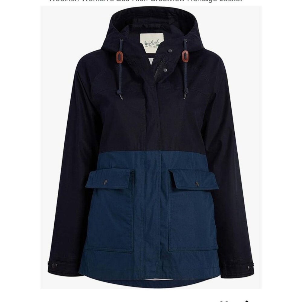 Woolrich Womens Medium Eco Rich Crestview Heritage Jacket W/ Hood Navy Blue